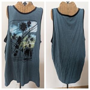 Blue Sleeveless Top with Palm Tree Print